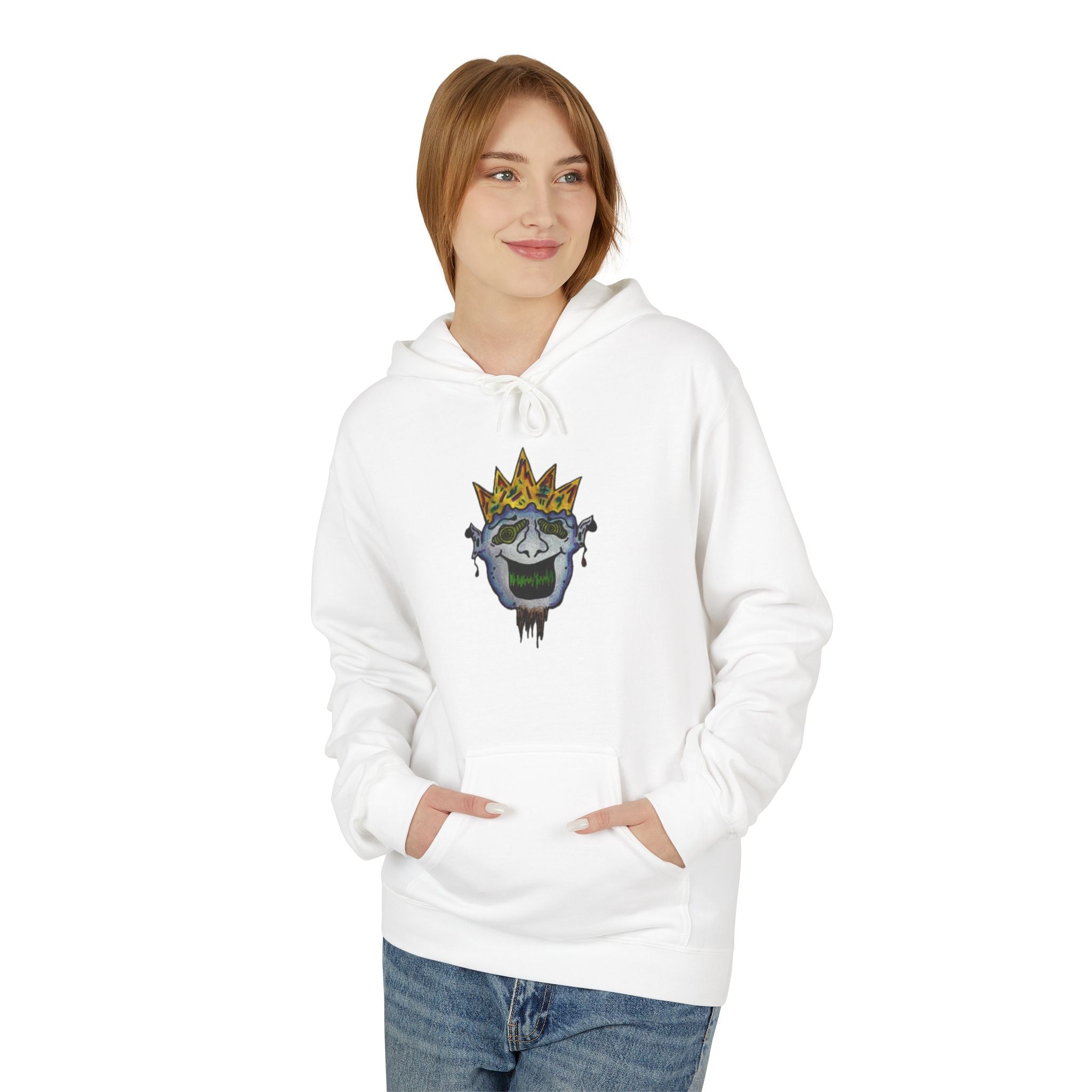 Crowned Skull Hoodie - Unisex Midweight Fleece, Casual Wear, Trendy Streetwear, Unique Gift for Halloween, Year-Round Comfort