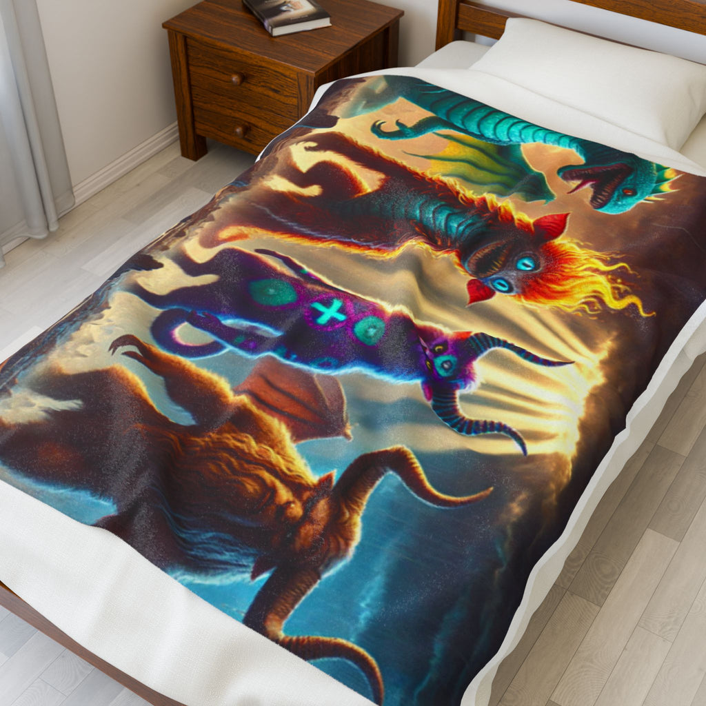 Fantasy Creature Velveteen Plush Blanket | Cozy Throw for Kids, Soft Home Decor, Unique Gift, Soft Plushie Blanket, Furry Blanket for Bed