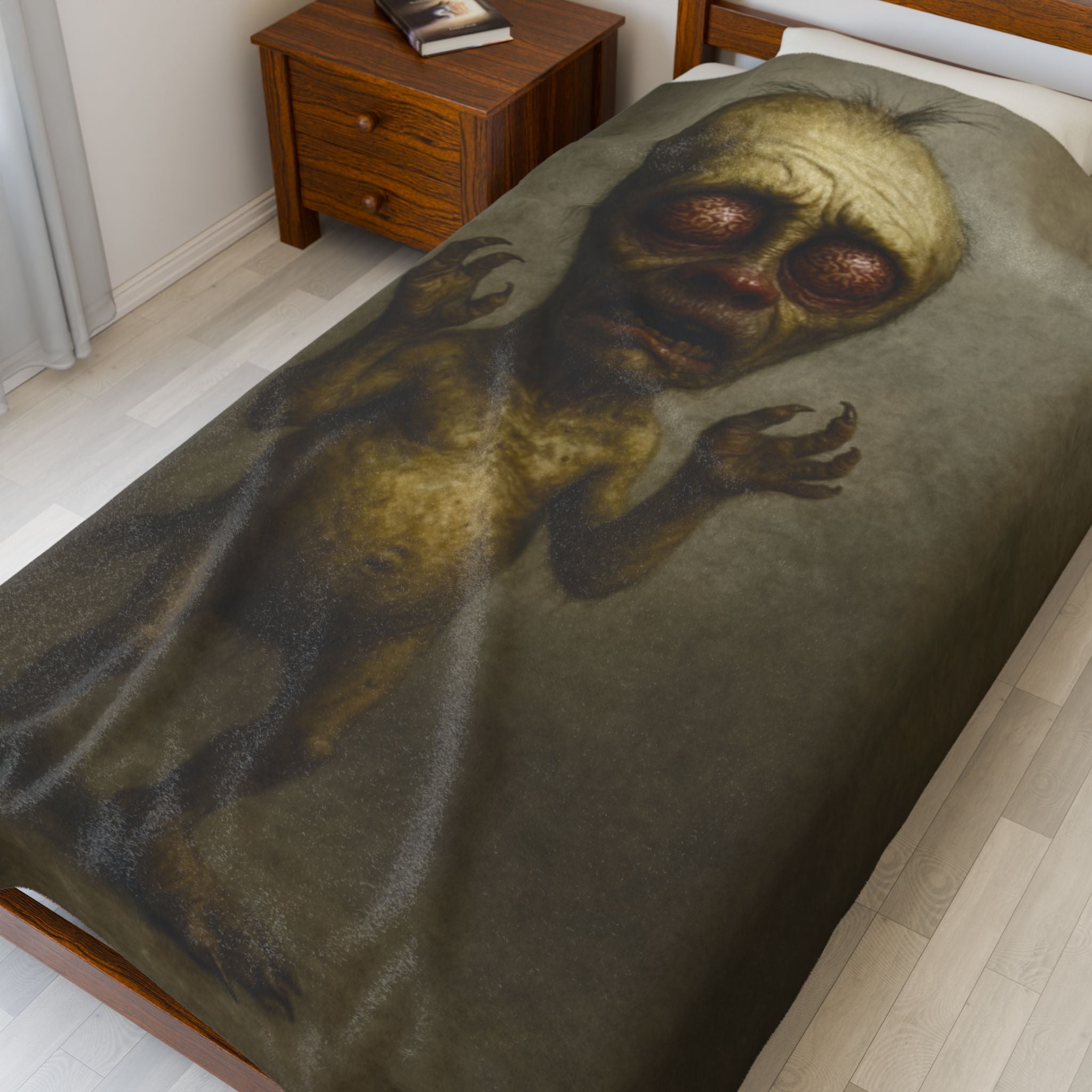 Eerie Creature Plush Blanket | Horror Art Blanket, Cozy Throw Blanket, Unique Gift for Halloween, Scary Home Decor, Horror Fans