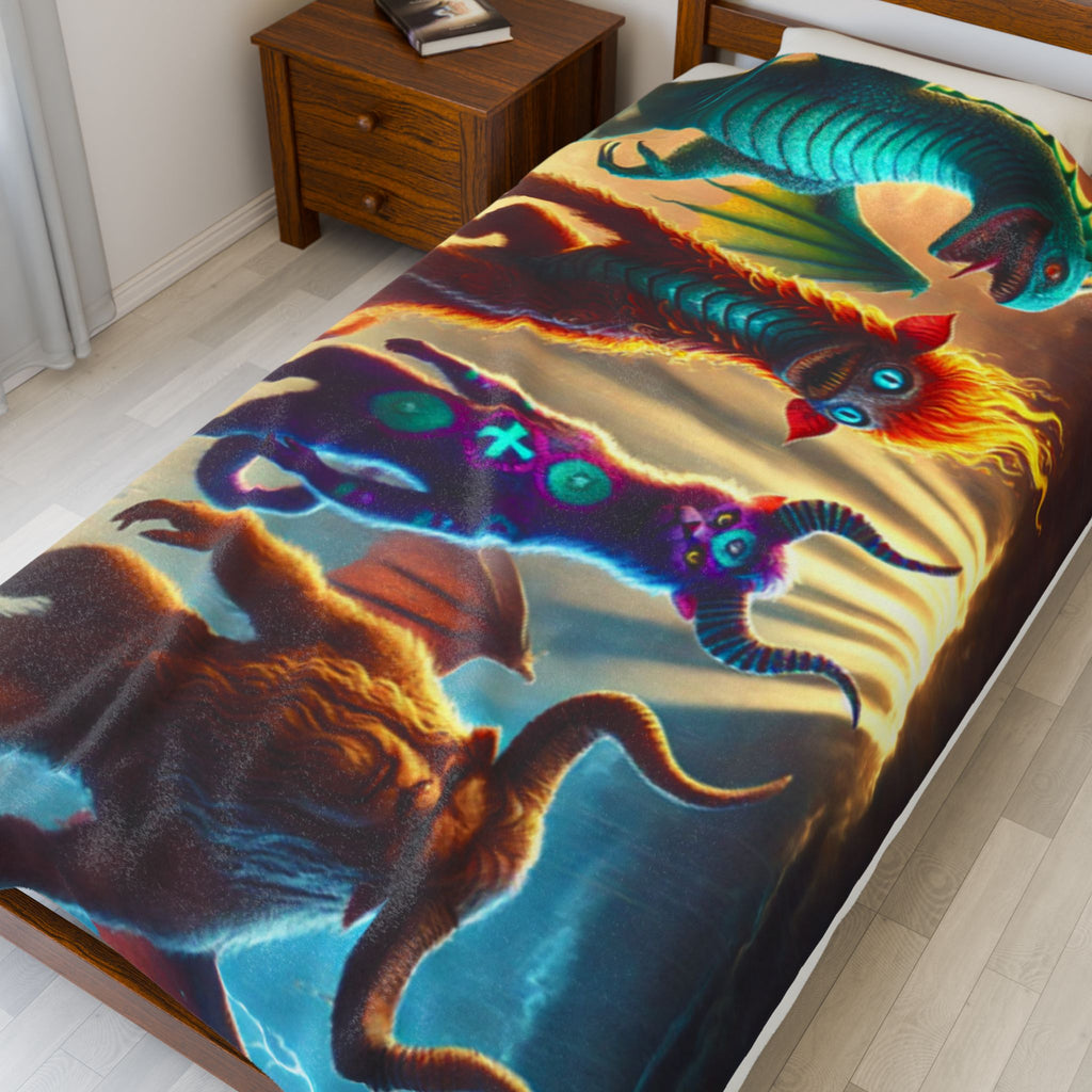 Fantasy Creature Velveteen Plush Blanket | Cozy Throw for Kids, Soft Home Decor, Unique Gift, Soft Plushie Blanket, Furry Blanket for Bed