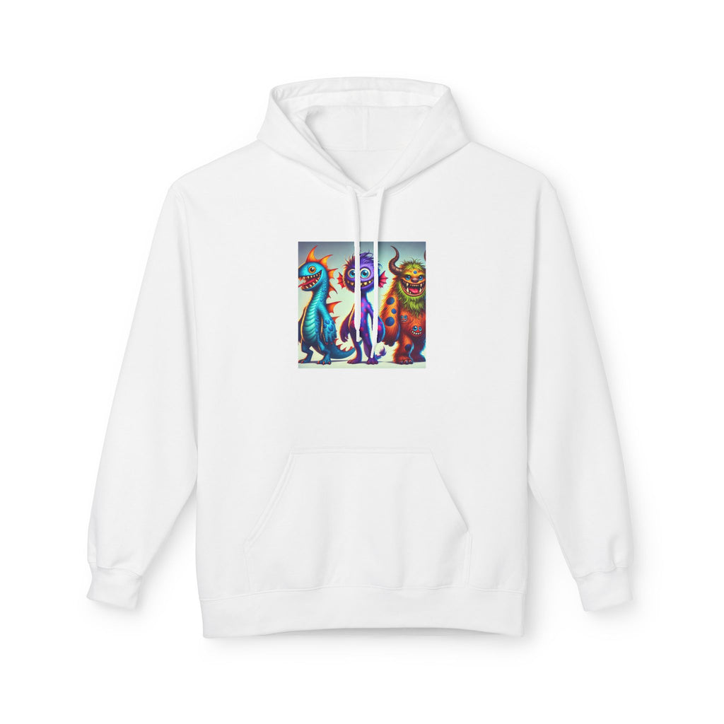 Colorful Monster Art Fleece Hoodie, Cozy Graphic Sweatshirt, Fun Unisex Hoodie for Cold Days, Gift for Kids and Teens, Halloween Spirit Wear