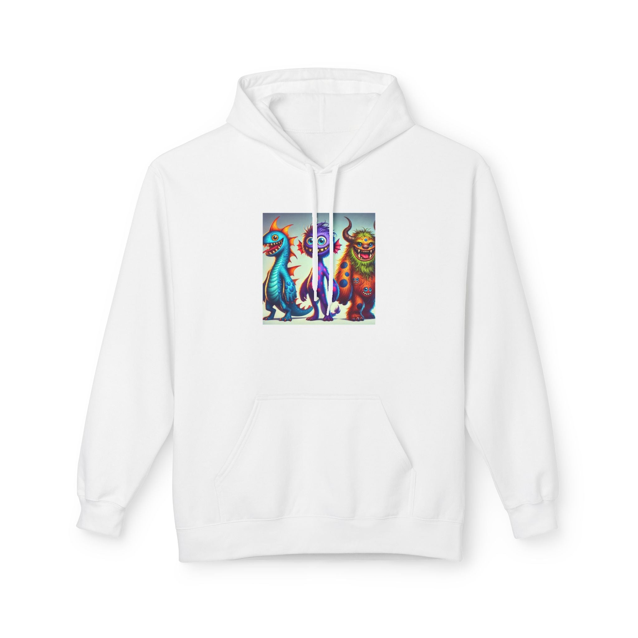Colorful Monster Art Fleece Hoodie, Cozy Graphic Sweatshirt, Fun Unisex Hoodie for Cold Days, Gift for Kids and Teens, Halloween Spirit Wear