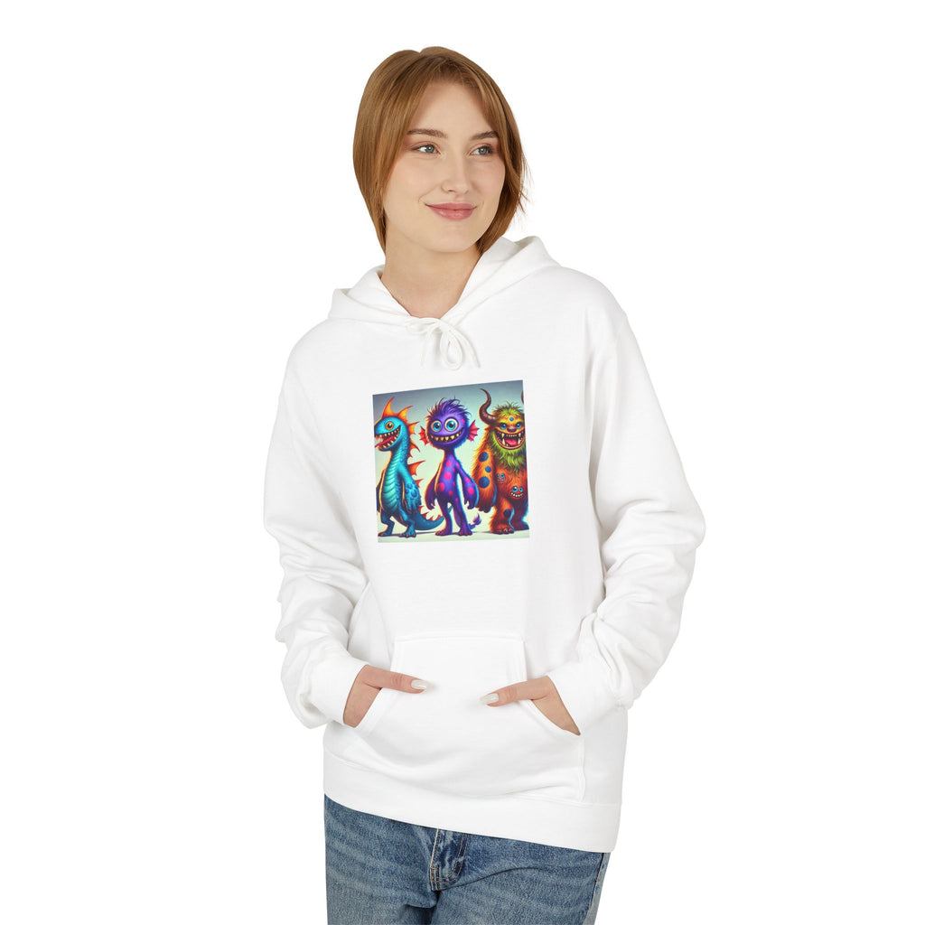 Colorful Monster Art Fleece Hoodie, Cozy Graphic Sweatshirt, Fun Unisex Hoodie for Cold Days, Gift for Kids and Teens, Halloween Spirit Wear