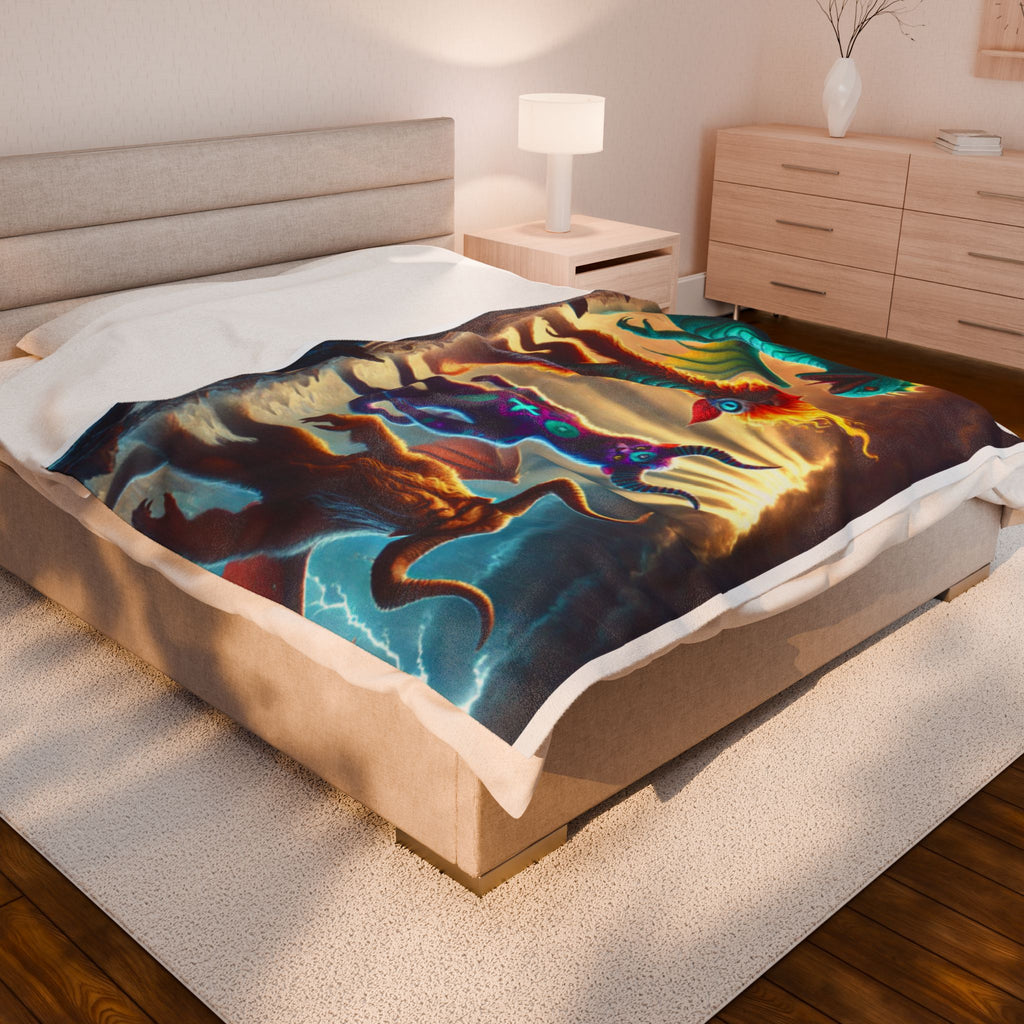 Fantasy Creature Velveteen Plush Blanket | Cozy Throw for Kids, Soft Home Decor, Unique Gift, Soft Plushie Blanket, Furry Blanket for Bed