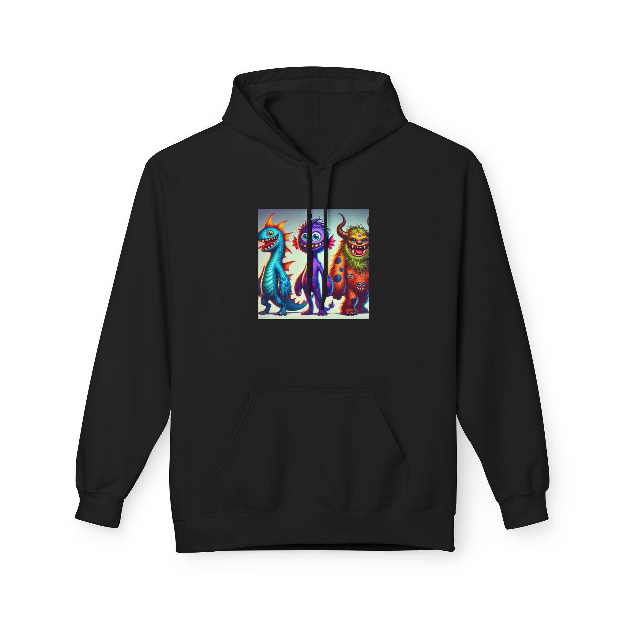 Colorful Monster Art Fleece Hoodie, Cozy Graphic Sweatshirt, Fun Unisex Hoodie for Cold Days, Gift for Kids and Teens, Halloween Spirit Wear