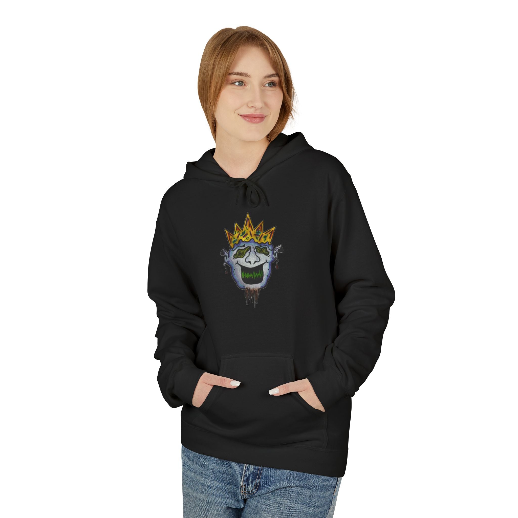 Crowned Skull Hoodie - Unisex Midweight Fleece, Casual Wear, Trendy Streetwear, Unique Gift for Halloween, Year-Round Comfort