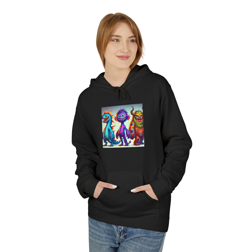 Colorful Monster Art Fleece Hoodie, Cozy Graphic Sweatshirt, Fun Unisex Hoodie for Cold Days, Gift for Kids and Teens, Halloween Spirit Wear
